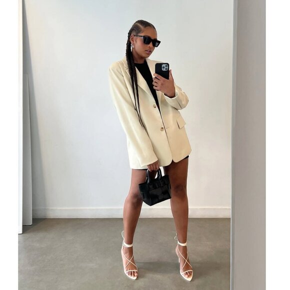 Oak + Fort Relaxed Vegan Leather Blazer Jacket Two Button Almond Milk Ivory XS - Picture 6 of 6